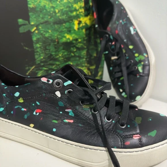 LANVIN black confetti splatter paint mens 6